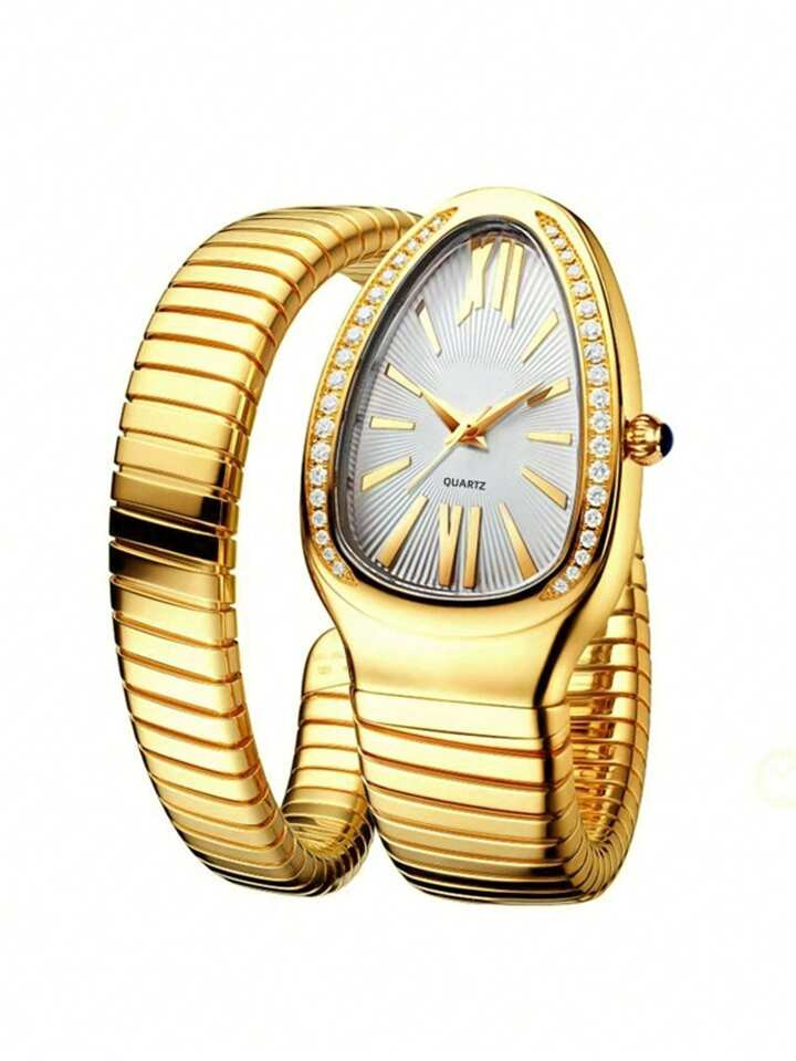 New Cute Diamond Studded Snake Shaped Surround Watch With Light Luxury And High-End Feel, Roman Scale Fashion Surround Watch | SHEIN