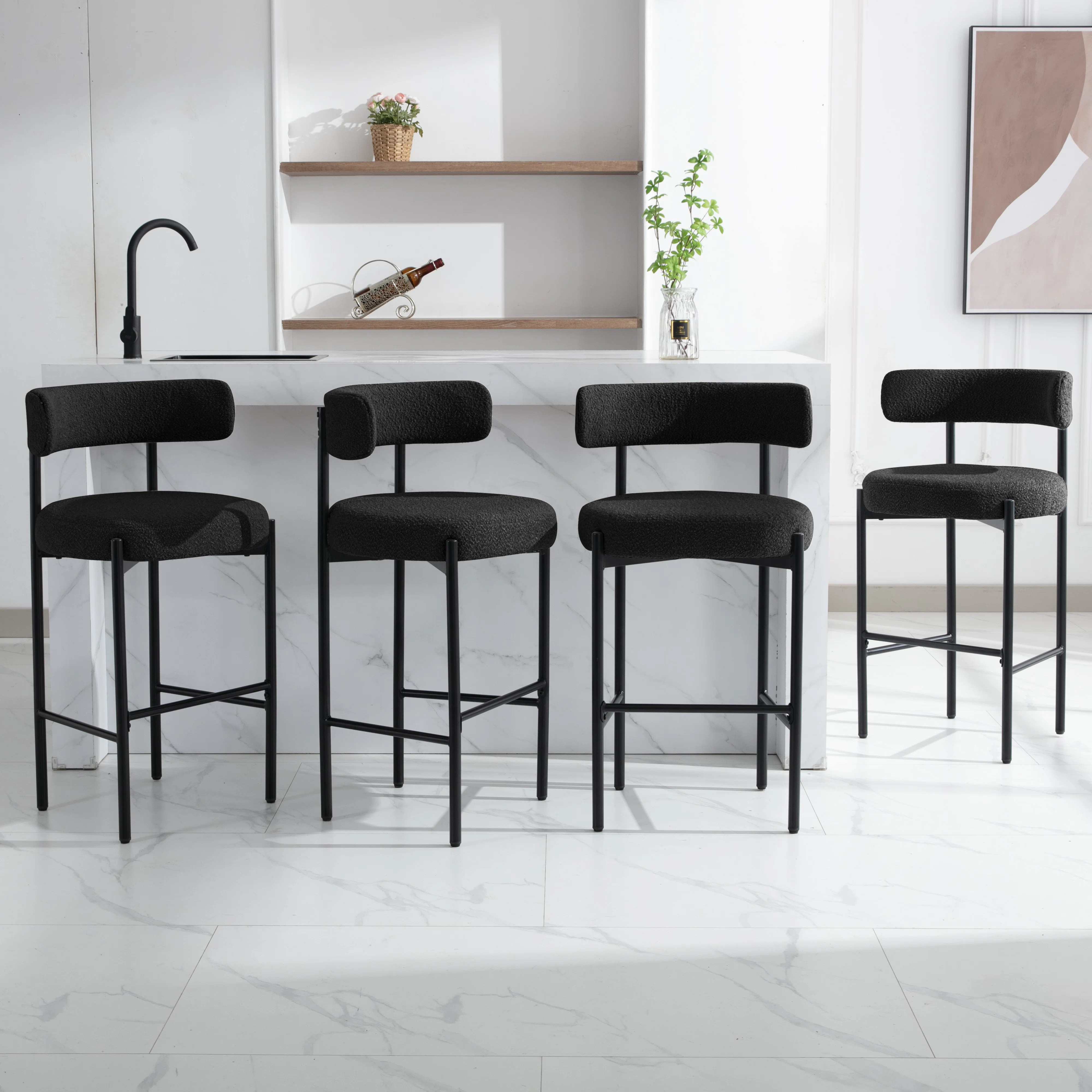 28" Boucle Upholstered Metal Counter Stool Set Of 2 | Wayfair North America