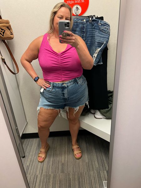 Cute cut off Jean shorts and hot pink tank top. Found these at my local Nordstrom Rack but not online…so linking some similar options. 

The shoes are available online and so cute! They come in white also. 

#LTKsalealert #LTKplussize #LTKSeasonal