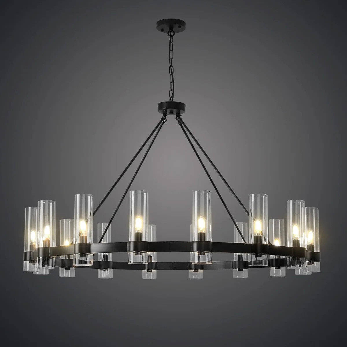 Gwyndolyn Modern Rustic Wagon Wheel Chandelier with Clear Glass Shades | Wayfair North America