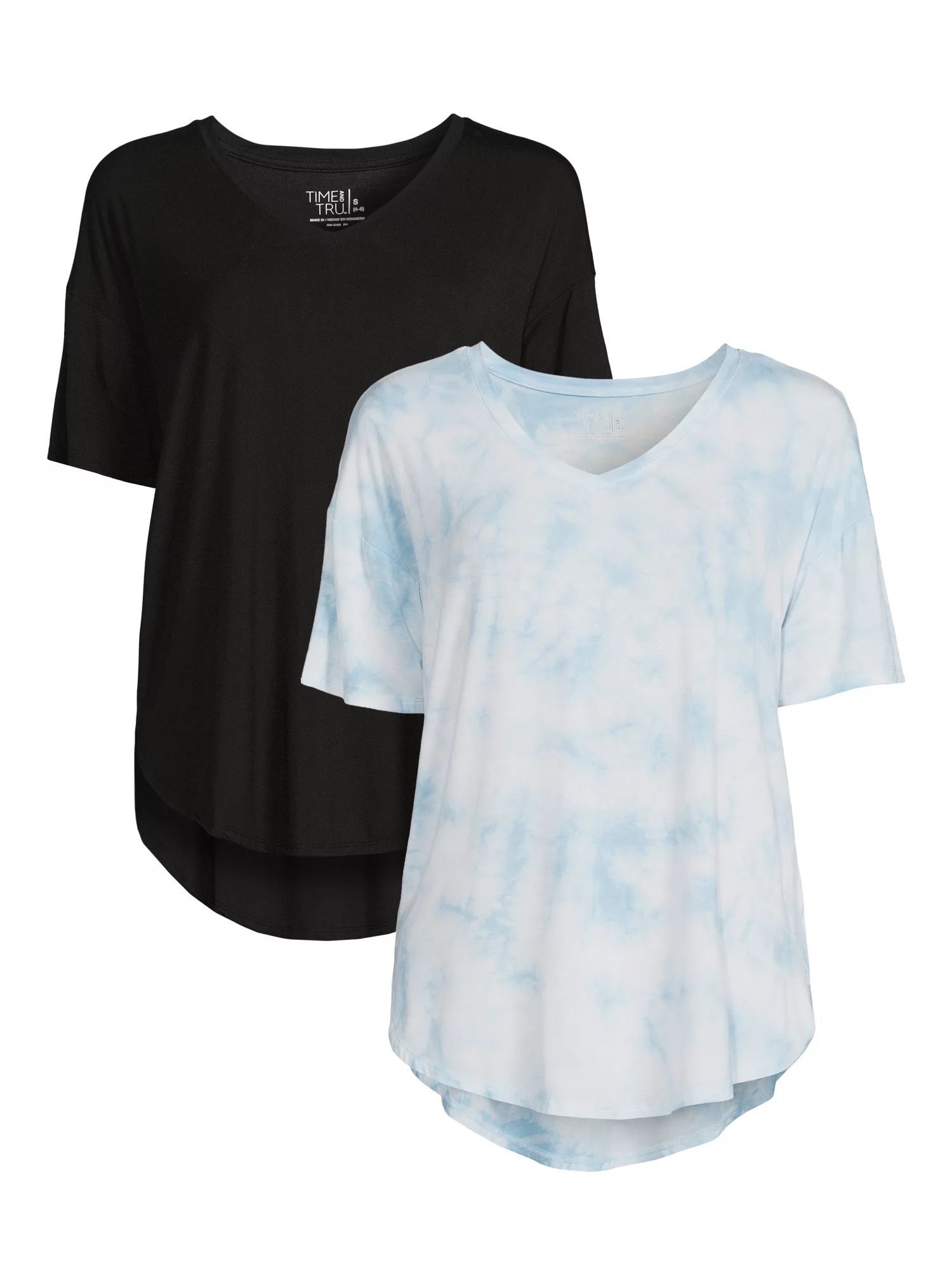 Time and Tru Women's V-Neck Tunic T-Shirt, 2-Pack - Walmart.com | Walmart (US)