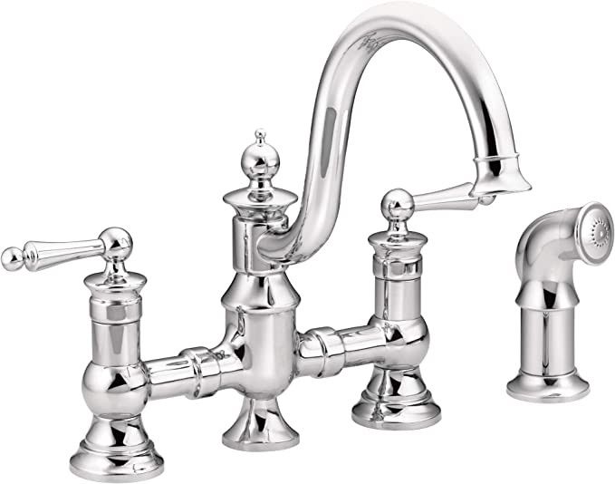 Moen S713 Waterhill Two-Handle Traditional Bridge Kitchen Faucet with Side Sprayer, Chrome | Amazon (US)