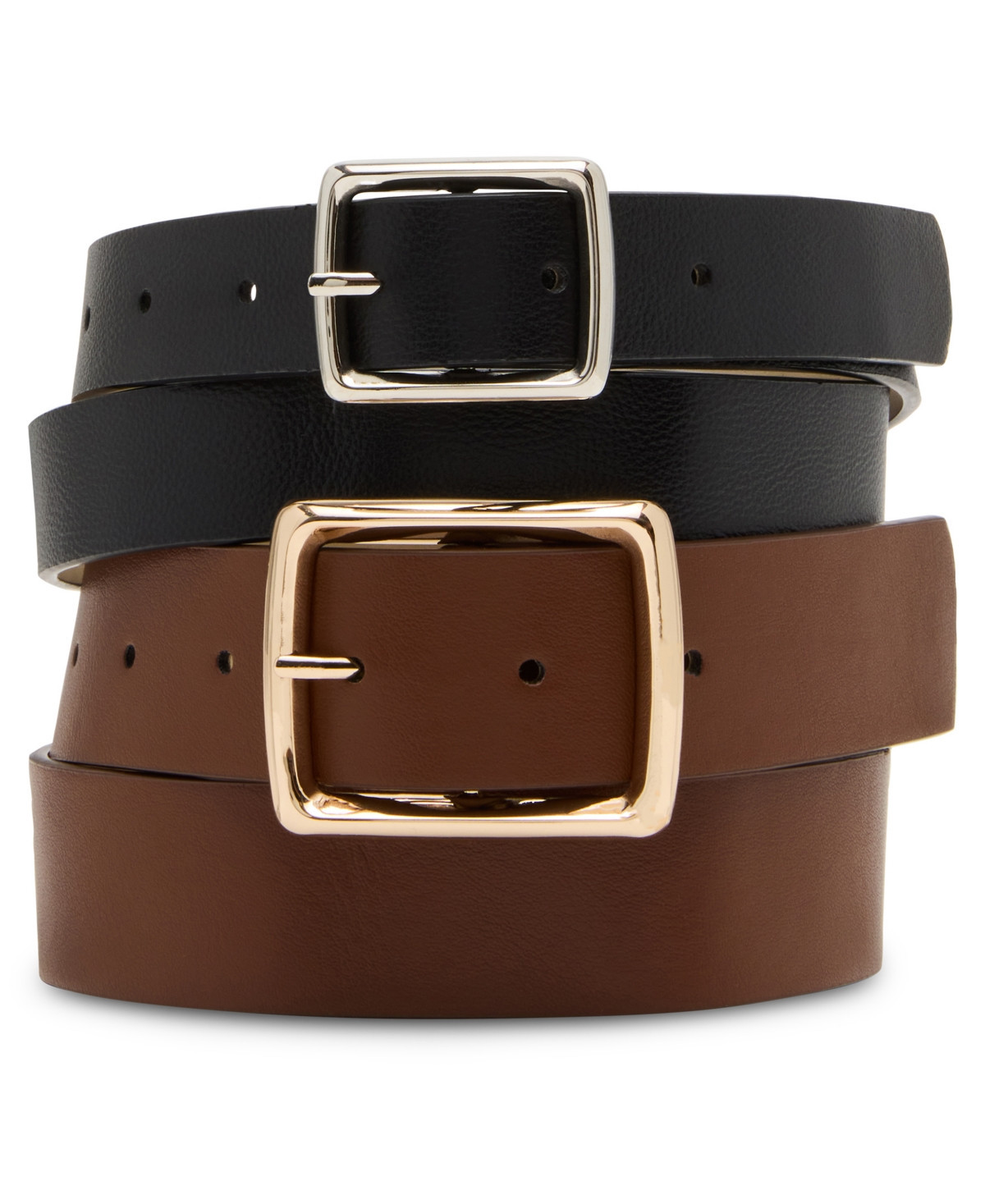 Steve Madden Women's 2 Piece Smooth and Textured Belts - Brown/black | Macy's