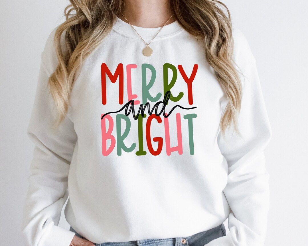 Christmas Sweatshirt, Merry and Bright Sweatshirt, Womens Christmas Sweatshirt, Christmas Sweatsh... | Etsy (US)