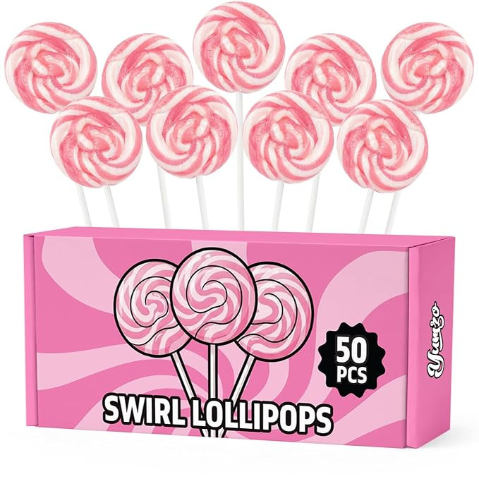 Pink Swirl Lollipops, Strawberry, Easter, Bulk, 50 Pack | Large Individually Wrapped Strawberry F... | Amazon (US)