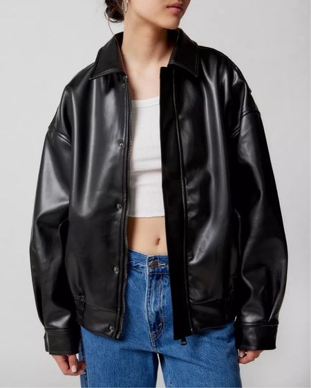 Fall trends - leather bomber jackets to layer with causal fall outfit ideas 
- urban outfitters finds 

#LTKstyletip #LTKSeasonal