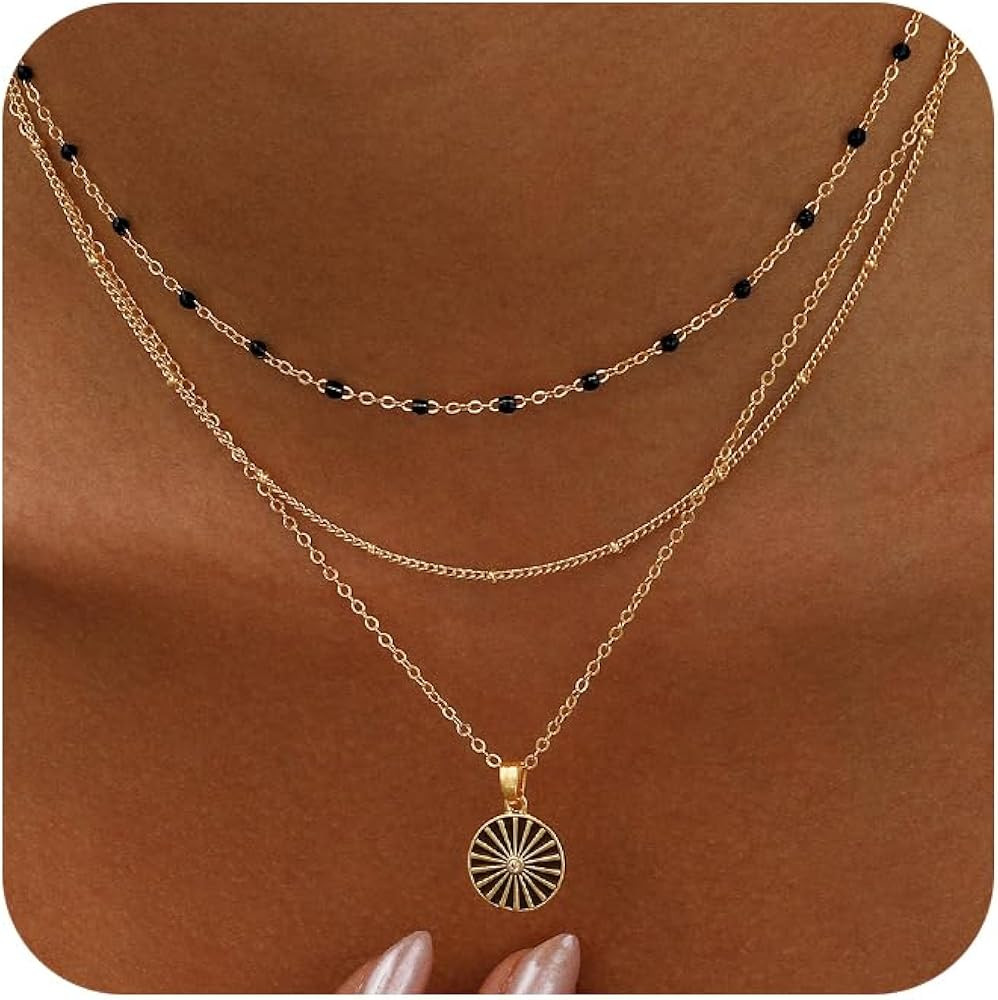 Layered Gold Necklaces for Women, Dainty 14K Gold Plated Cute Pearl Pendant Necklace Jewelry Set ... | Amazon (US)