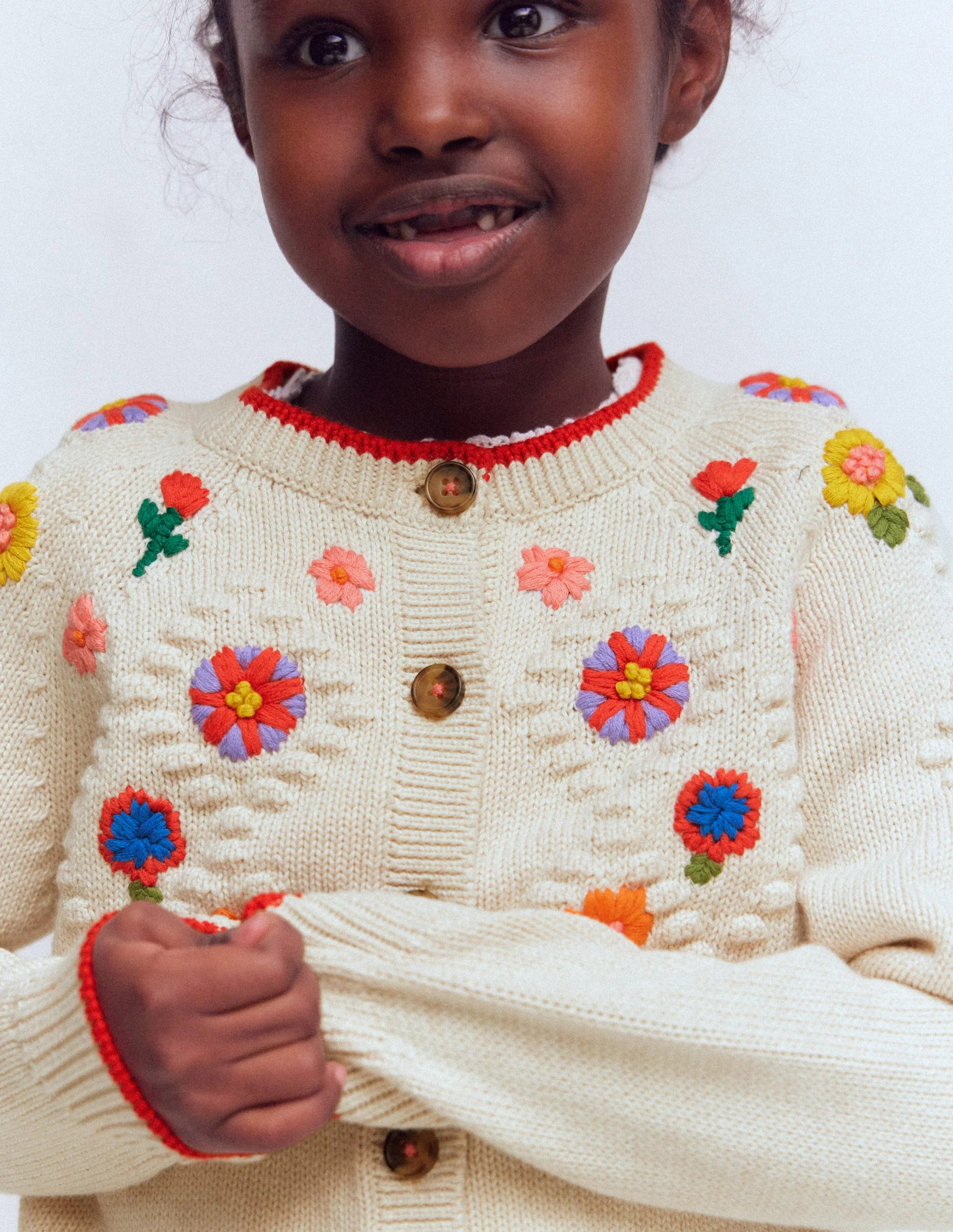 Cotton Embroidered Cardigan-Ecru Marl Flowers | Boden (US)