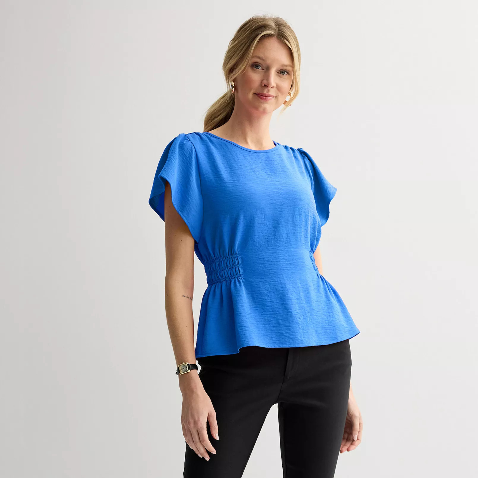 Women's Nine West Cinched Flutter Sleeve Blouse | Kohl's