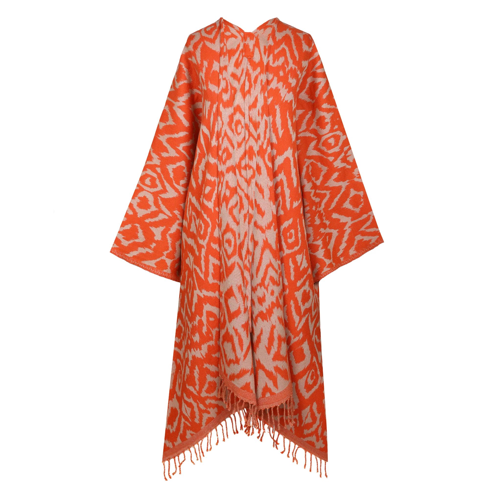 Cheryl Tangerine Ikat Boiled Wool Kimono Coat Reversible | Pax Philomena