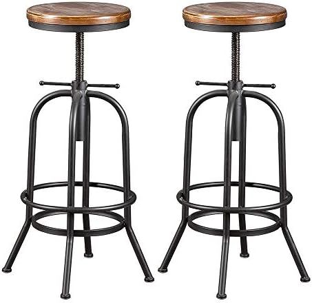 BOKKOLIK Set of 2-Industrial Bar Stool-Retro 26-32.3inch Swivel Stools-Extra Tall Kitchen Chair-B... | Amazon (US)