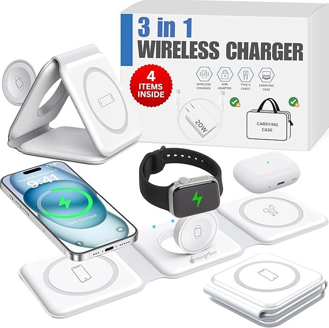 Foldable 3 in 1 Wireless Charger (Kit) WITH (20W PD Adapter)& (Carrying Case) Wireless 3-in-1 Fol... | Amazon (US)