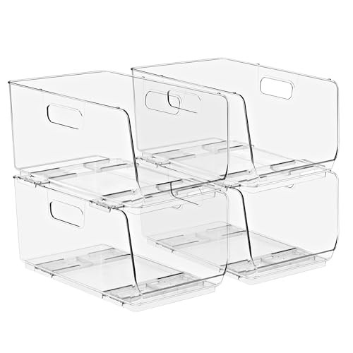 Sorbus Stackable Storage Bins Open Front - Clear Stackable Storage Bins - Pantry Bins for Storage and Organization - Acrylic Stackable Bins for Kitchen - Clear Pantry Organizer Bins (Medium 4 Pack) | Amazon (US)