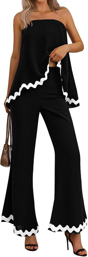 PRETTYGARDEN Women's 2 Piece Outfits 2024 Summer Beach Flowy Womens Tops Dressy Casual Lounge Set... | Amazon (US)