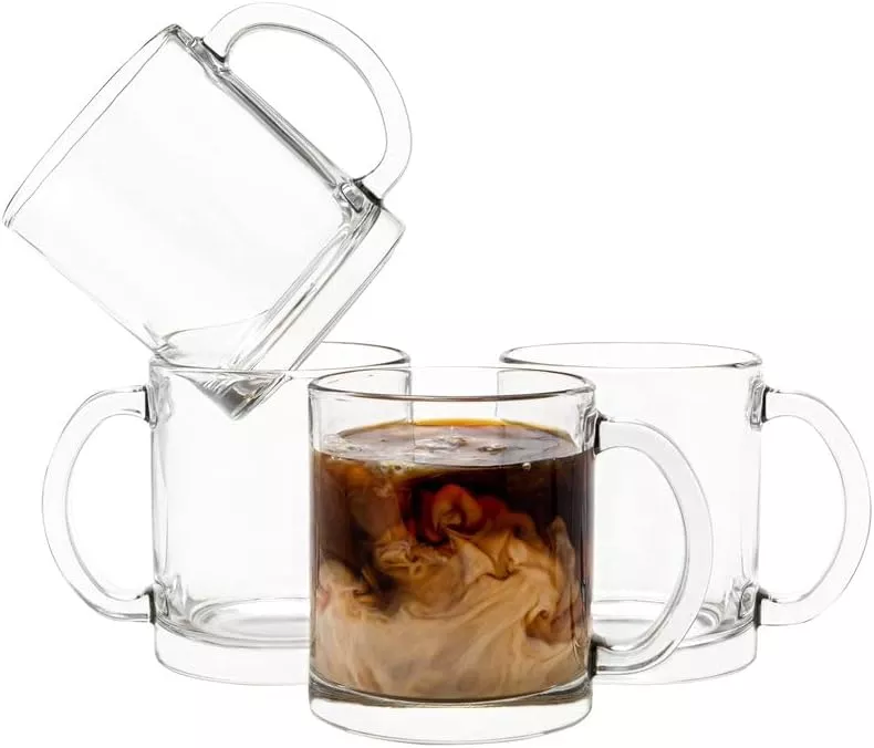 LUXU Glass Coffee Mugs Set of 4,Large Wide Mouth Mocha Hot