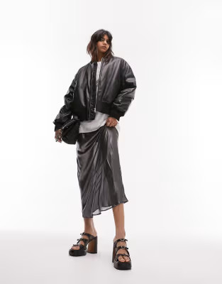 Topshop faux leather cropped bomber jacket in black | ASOS (Global)