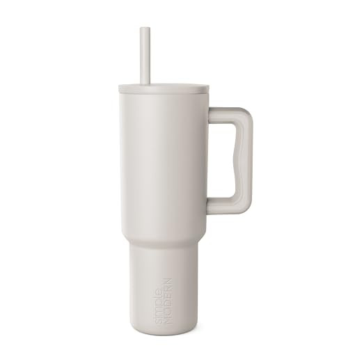 Simple Modern 40 oz Tumbler with Handle and Straw Lid | Leak-Proof Insulated Stainless Steel Water Bottle Travel Mug Cupholder Use | Gifts for Women Men Him Her | Trek Signature | Almond Birch | Amazon (US)