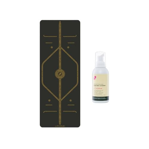LIFORME Printed Yoga Mat & Ultimate Everyday Yoga Mat Cleaner- Bundle Pack – Patented Alignment System, Eco-Friendly, Non-Slip Warrior-Grip, Thick, Sweat Resistant, Comfortable - Black and Gold | Amazon (US)