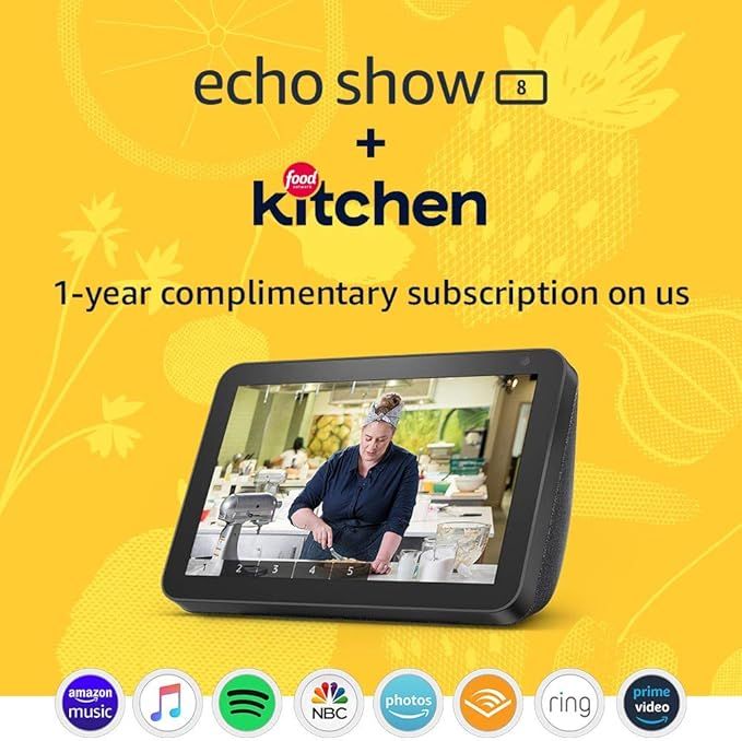 Echo Show 8 (Charcoal) Kitchen Bundle with Food Network Kitchen Complimentary Subscription | Amazon (US)