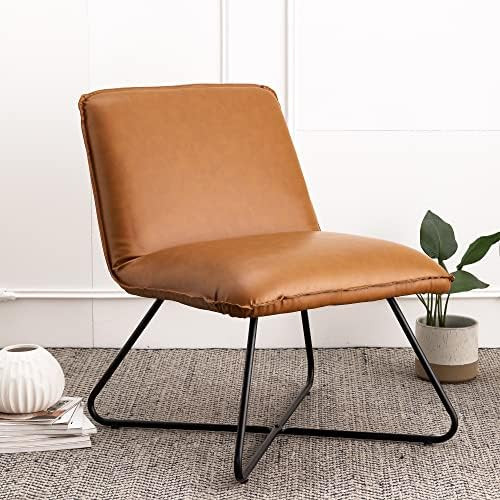 LUE BONA Modern Accent Chair, 5 Positions Recline Chair, Brown Faux Leather Armless Accent Chair,... | Amazon (US)