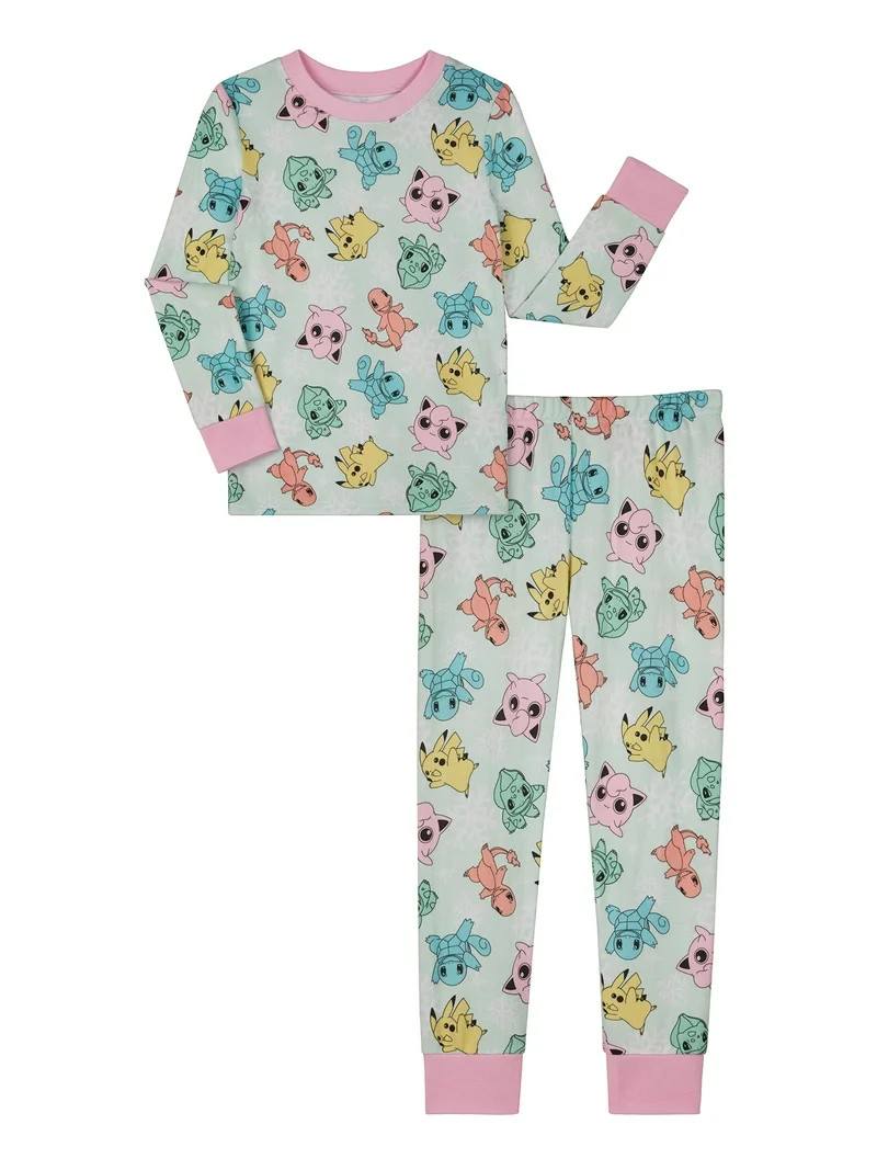 Pokemon Girls Snug Fit Long Sleeve Top and Sleep Pants, 2-Piece Pajama Set, Sizes 4-10 | Walmart (US)