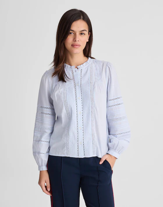 High-Neck Lace-Insert Pintuck Top | Madewell