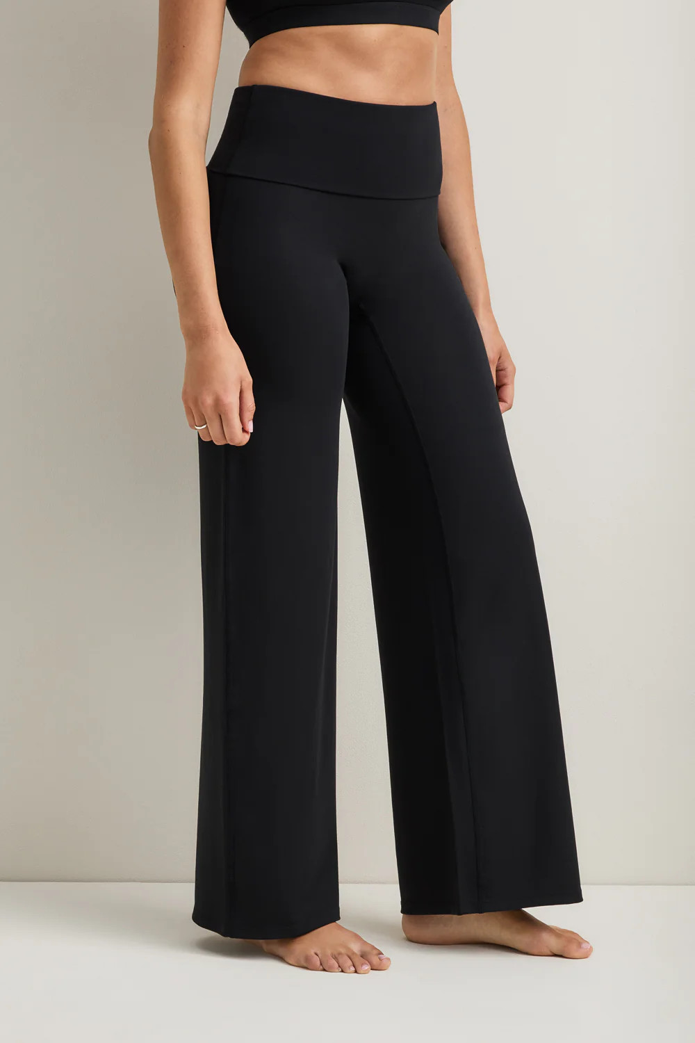 SoftSet Fold Waist Wide Leg Trouser - Black | TALA (UK)