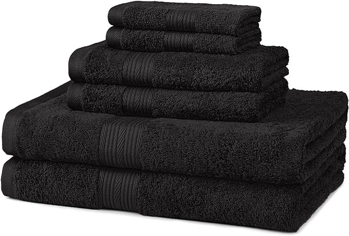 AmazonBasics 6-Piece Fade-Resistant Bath Towel Set - Black | Amazon (US)
