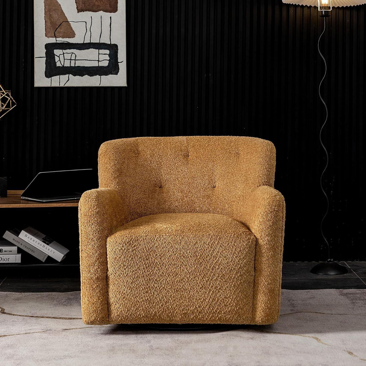 32.5" W Modern Swivel Chenille Accent Chair Armchair, No Assembly Square Barrel Chair for Living ... | Amazon (US)