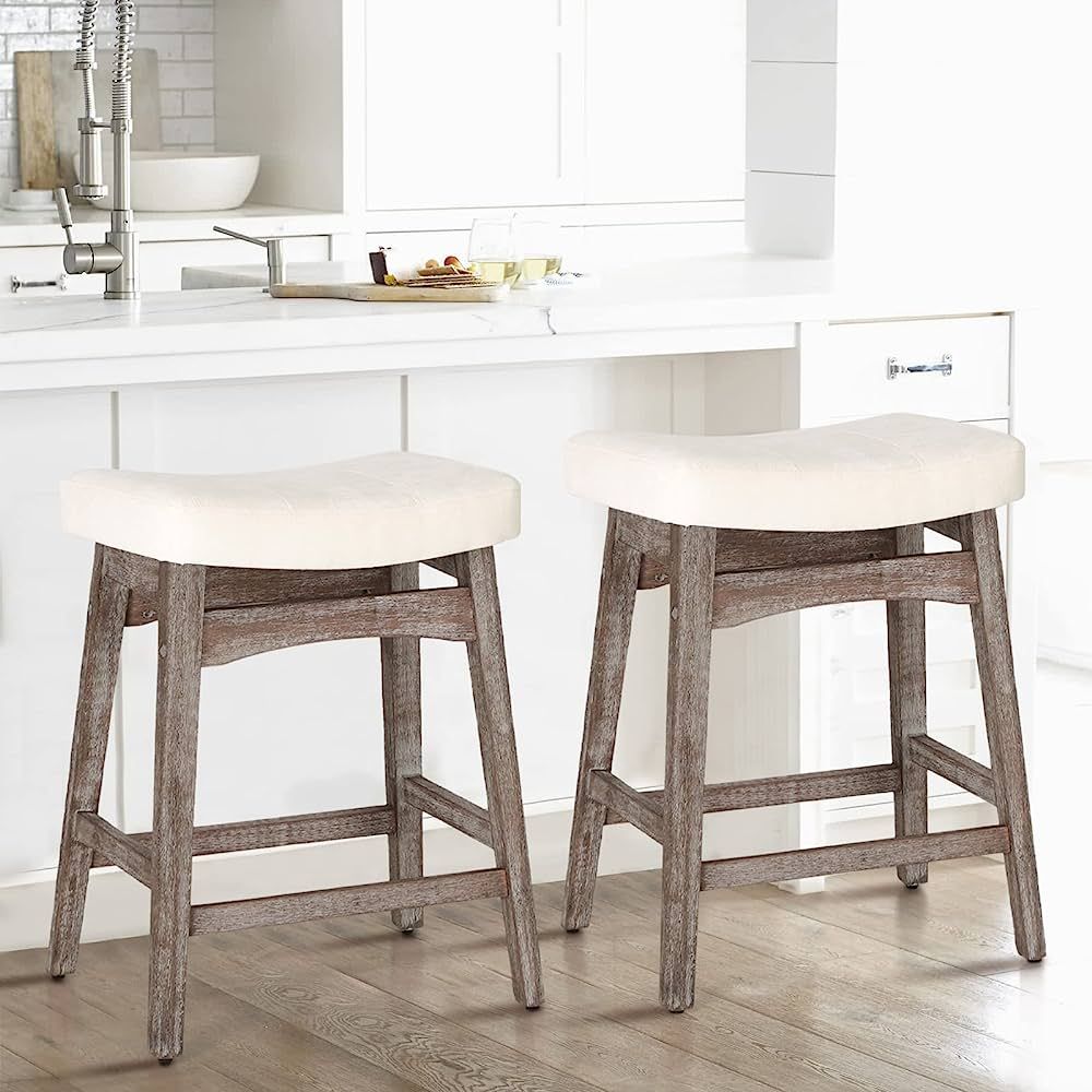 MAISON ARTS Counter Height Bar Stools Set of 2 for Kitchen Counter Solid Wood Legs with Fabric Sa... | Amazon (US)