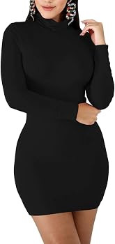 cailami Women's Sexy Basic Long Sleeve Turtleneck Bodycon Club Mini Dress | Amazon (US)
