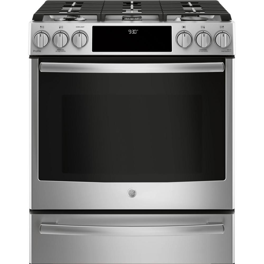 Profile 5.6 cu. ft. Smart Slide-In Dual Fuel Range with Self-Cleaning and Convection Oven in Stai... | The Home Depot