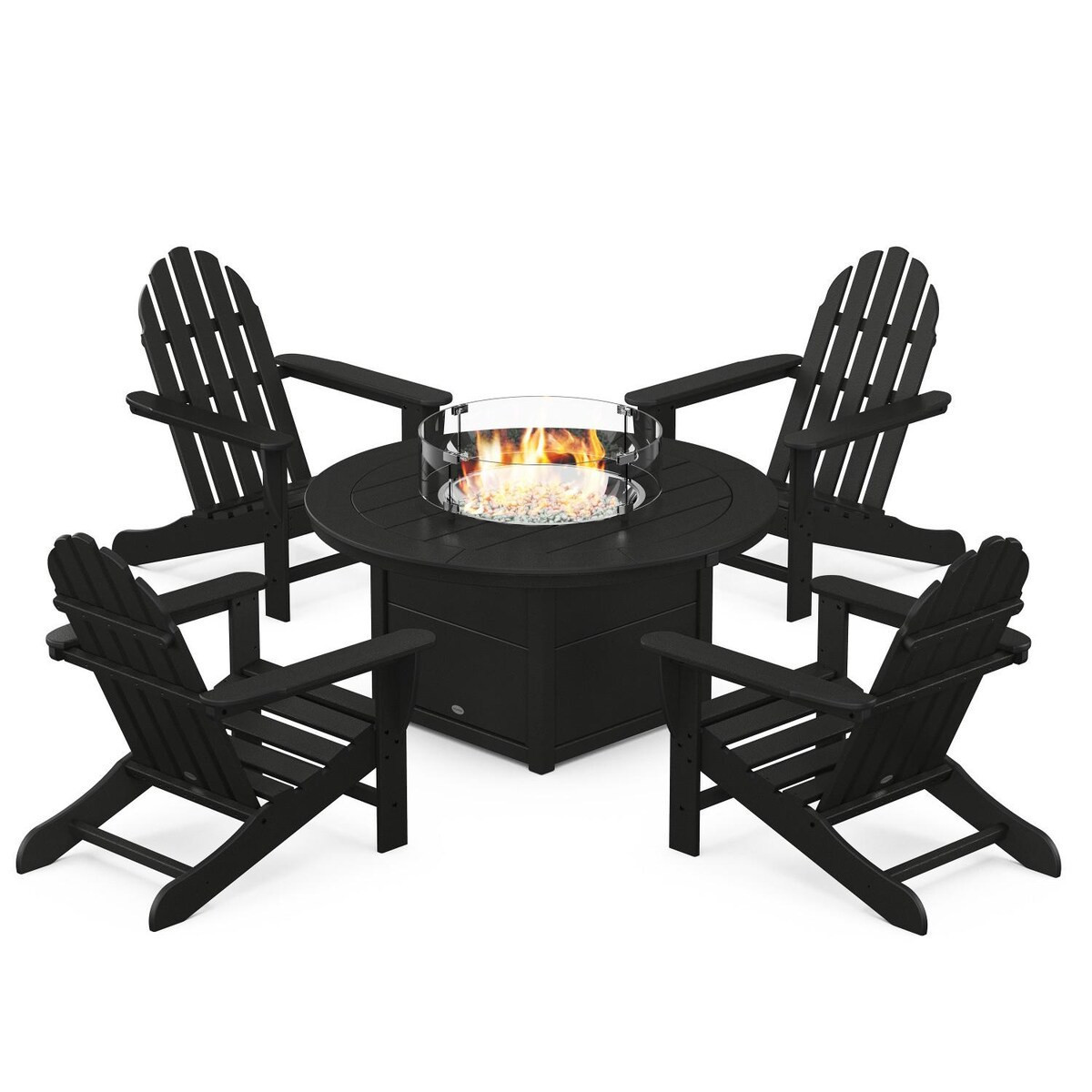 POLYWOOD Classic Adirondack 5 Pc Recycled Plastic Fire Pit Seating Set in Black by - PWS706-1-BL | BBQ Guys