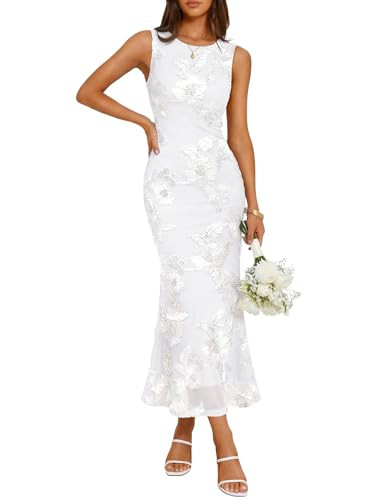 ZESICA Womens 2026 Summer Floral Wedding Guest Midi Dress Sleeveless Mesh Slit Bodycon Formal Coc... | Amazon (US)
