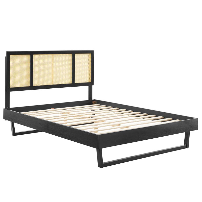 Bryand Cane And Wood Full Platform Bed With Angular Legs | Wayfair Professional