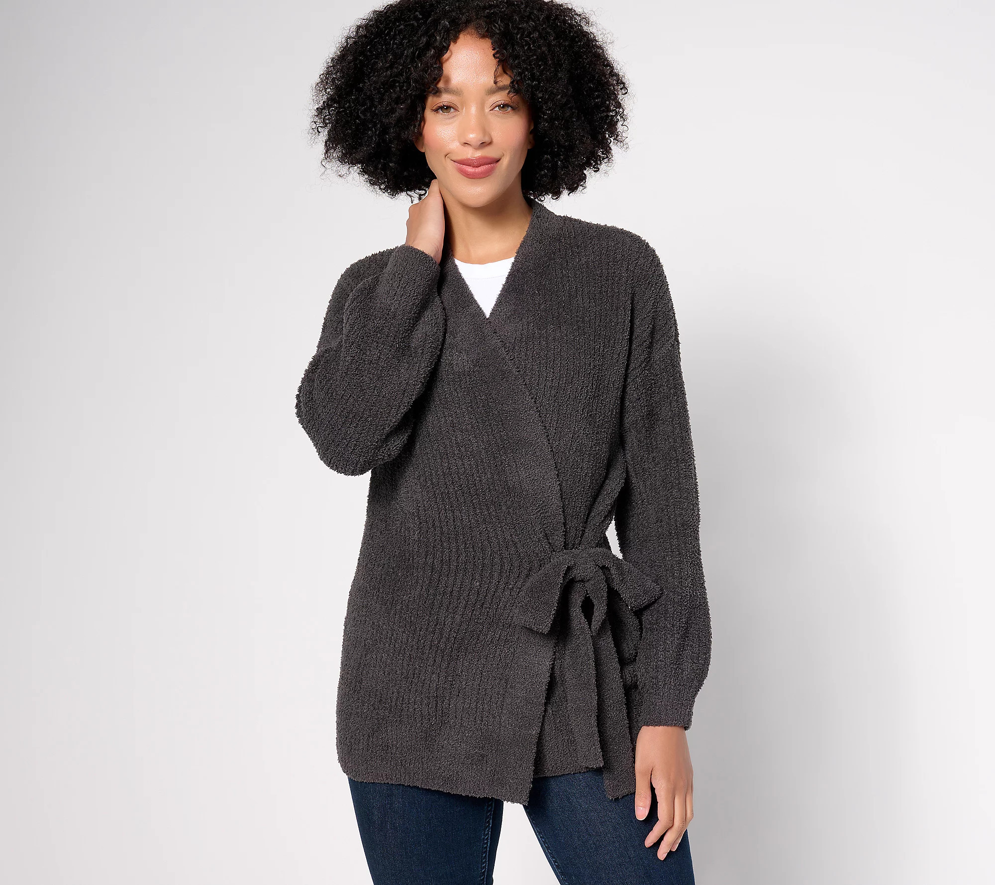 As Is Barefoot Dreams CozyChic Side Tie Cardigan | QVC