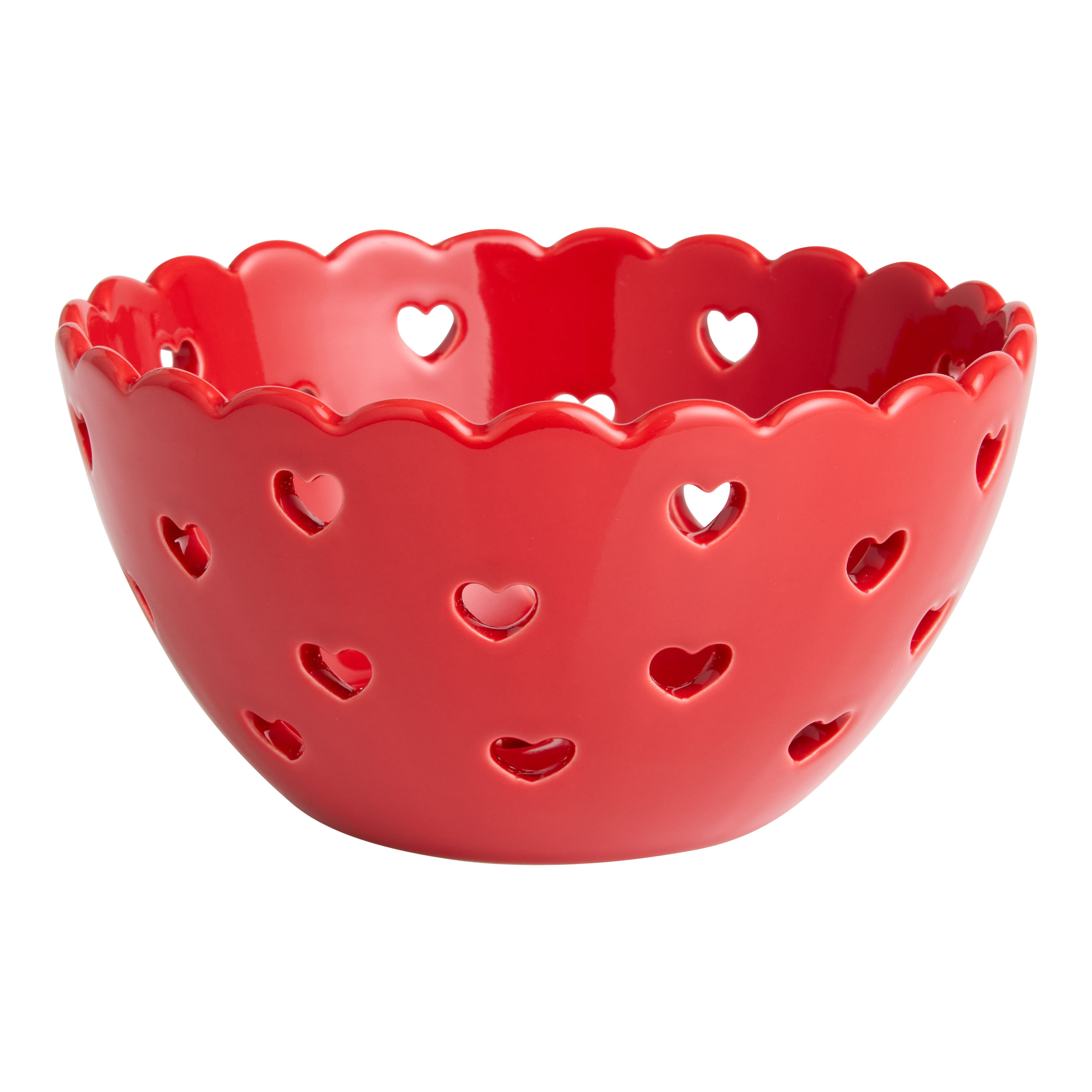 Red Ceramic Heart Pattern Scalloped Berry Bowl | World Market