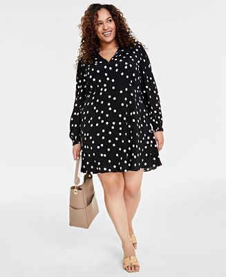 Plus Size Print Collared Surplice-Neck Dress, Created for Macy's | Macy's