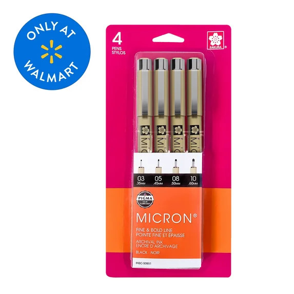 Sakura Pigma Micron Fineliner Drawing Pen Set, Archival Black Ink, 4 Micron Pens Tip Sizes 03, 05... | Walmart (US)