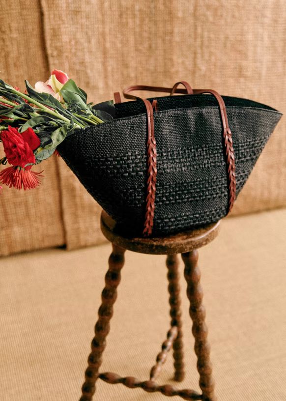 Félicie Basket - Black - Raffia - Sézane | Sezane Paris