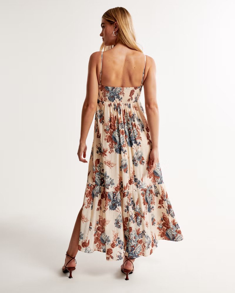 Women's Crinkle Textured Ruched Maxi Dress | Women's New Arrivals | Abercrombie.com | Abercrombie & Fitch (US)