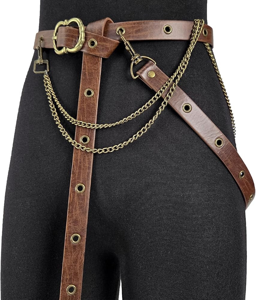 HiiFeuer Medieval DIY Faux Leather Metal Chain Belt, Vintage Adjustable Thin Belt For Women, Retr... | Amazon (US)