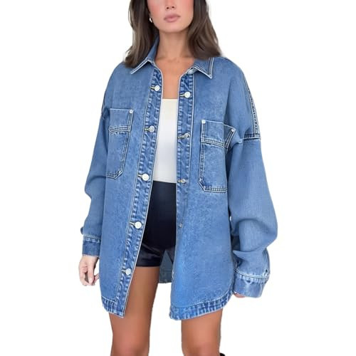 PAOLA RIBONI Womens Denim Jacket Wash Jean Jacket Coats With Pockets (US, Alpha, Medium, Regular, Regular, Blue) | Amazon (US)