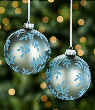 Southern Living Merry and Bright Collection Flocked Leaf Glass Ball Ornament, Set of 2 | Dillard'... | Dillard's