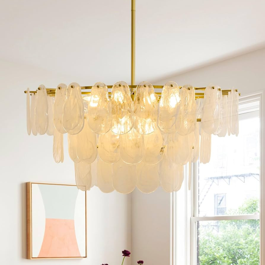 Modern Large Cloud Glass Chandeliers, 31.5" Gold Luxury Crystal Chandelier | Amazon (US)