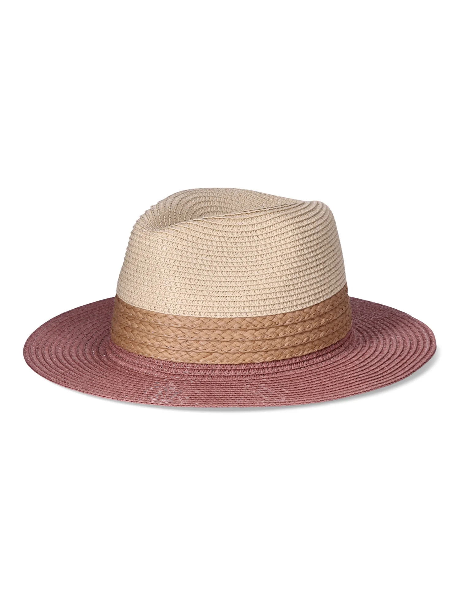 Time and Tru Women's Colorblock Straw Fedora | Walmart (US)