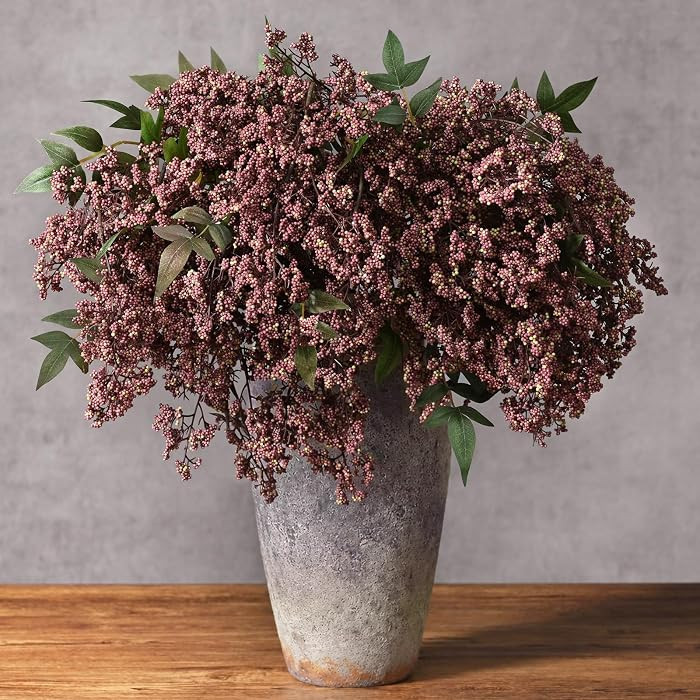 3Pcs 43In Faux Berry Stems, Artificial Nandina Fall Decor, Dusty Plum | Amazon (US)