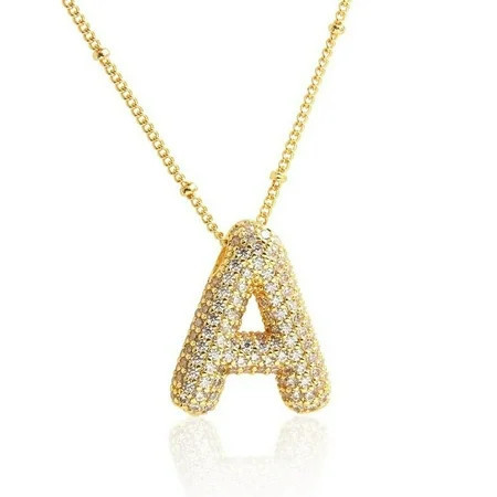 QVVWOPQ A-Z Bubble Letter Necklace Gold Rhinestone Letter Pendant Chain Layering Necklaces for Women Jewelry Gifts | Walmart (US)