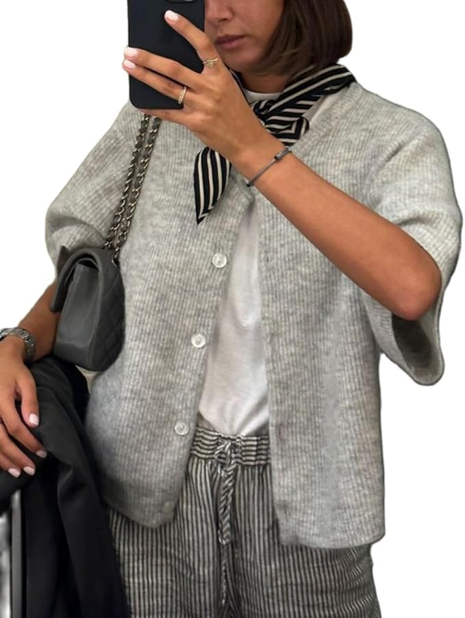 BHMAWSRT Women's Cardigans Short Sleeve Cardigan Sweater Button Down Crop Length Y2k Knitted Shir... | Amazon (CA)