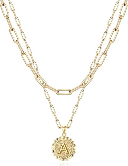 Yoosteel Gold Initial Necklaces for Women, 14K Gold Plated Dainty Layering Paperclip Link Chain N... | Amazon (US)